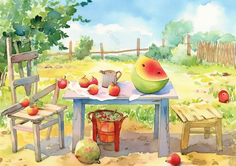 夏日清凉西瓜水果田园插画,插画/手绘图,插画/手绘图库,插画/手绘图下载,插画/手绘